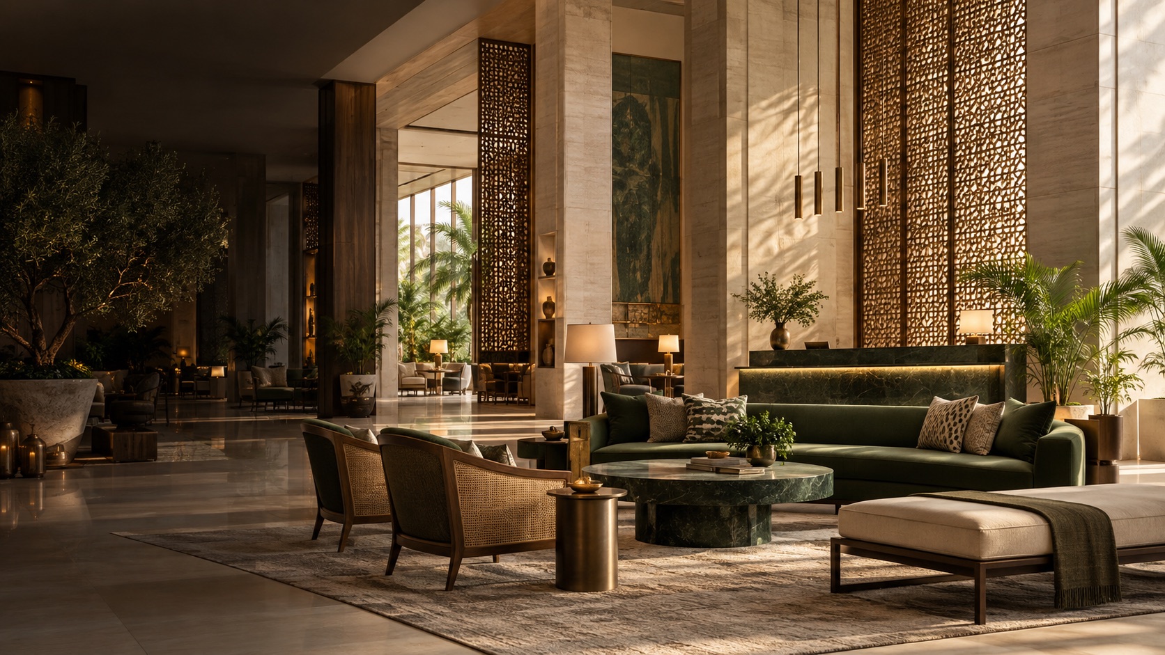 Hotel lounge in a warm contemporary setting